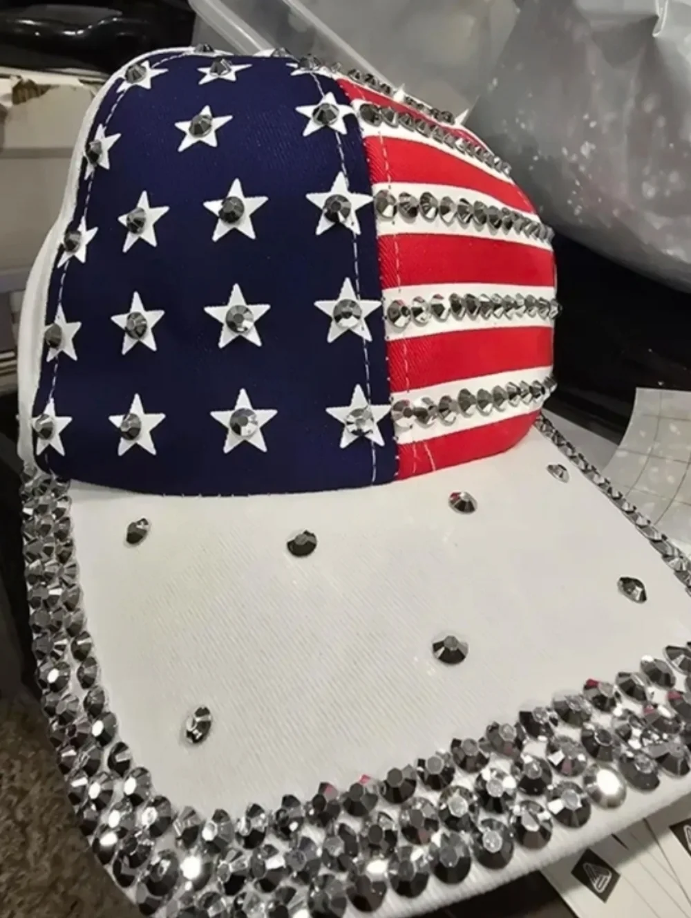 Embellished American Flag Baseball Cap - Red, White & Blue For Adults